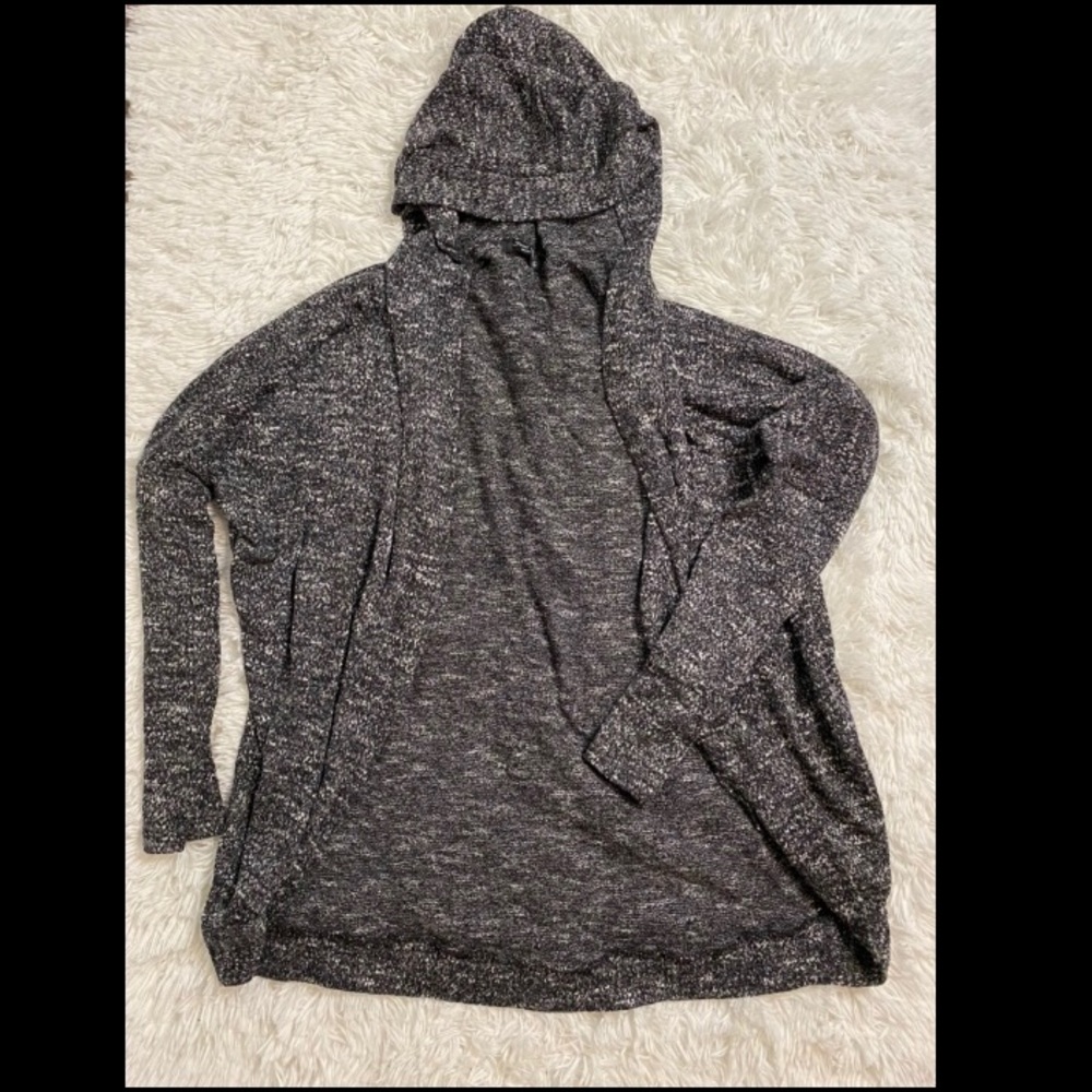 Grey with white large cardigan with hoodie